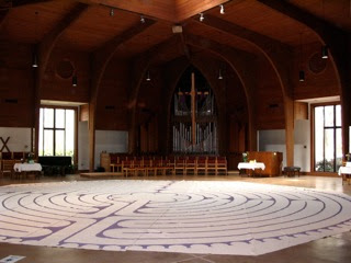 canvas labyrinth laid out in a church sanctuary